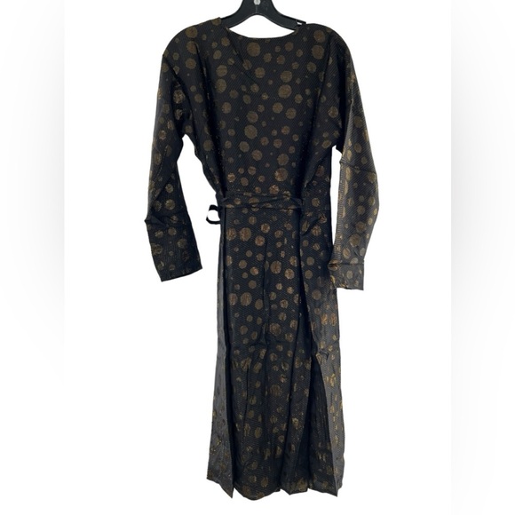 NWT Modcloth Metallic and Black Long Sleeve Wrap Dress Small - Picture 5 of 5